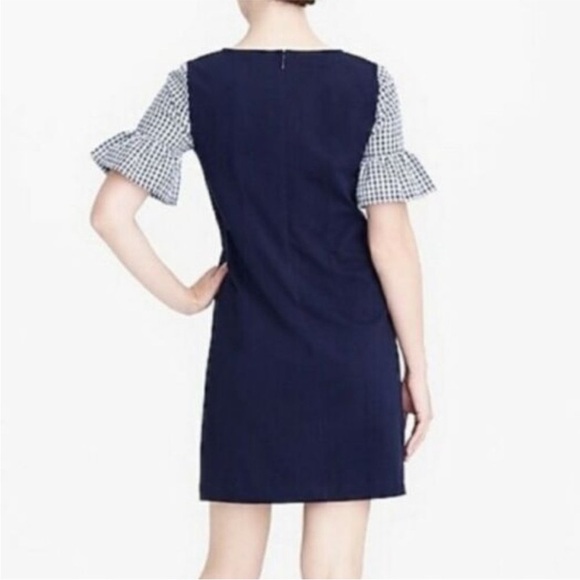 J. Crew Factory Navy Blue Gingham Sleeve Dress Women’s Size XL New - Picture 2 of 8